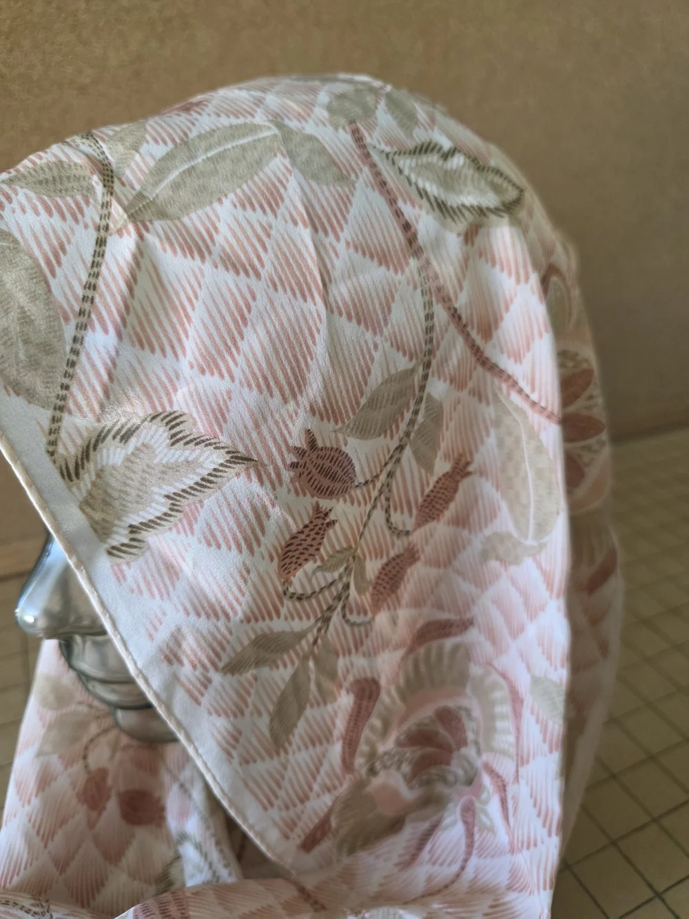 Vintage J.G. Hook 100% Silk Scarf Pink Floral Lattice Jacquard Oblong Wrap 11x51